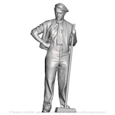 Railway porter with broom