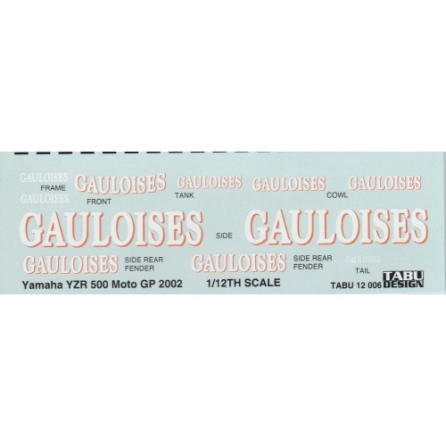 Tabu Design 112th scale Gauloises decals for the Yamaha YZR500