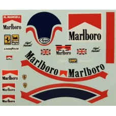 1:12th scale Nigel Mansell helment and race suit decals Ferrari