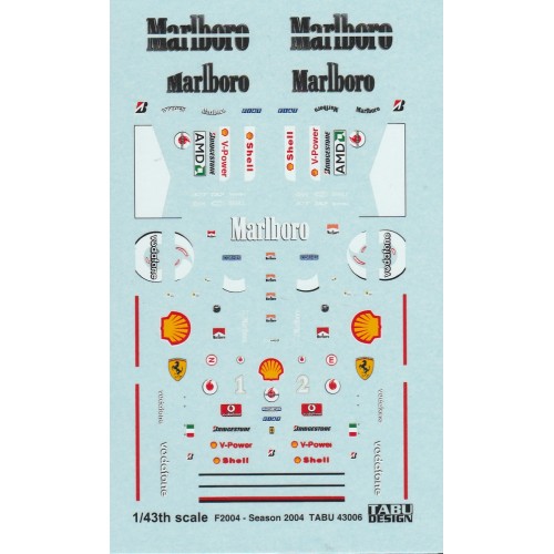 Tabu Design Ferrari F2004 Decal Set 143rd scale